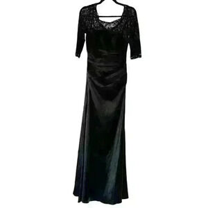 eDressit Black Lace & Satin Formal Dress Size 8 3/4 Sleeve Long Wedding Gown